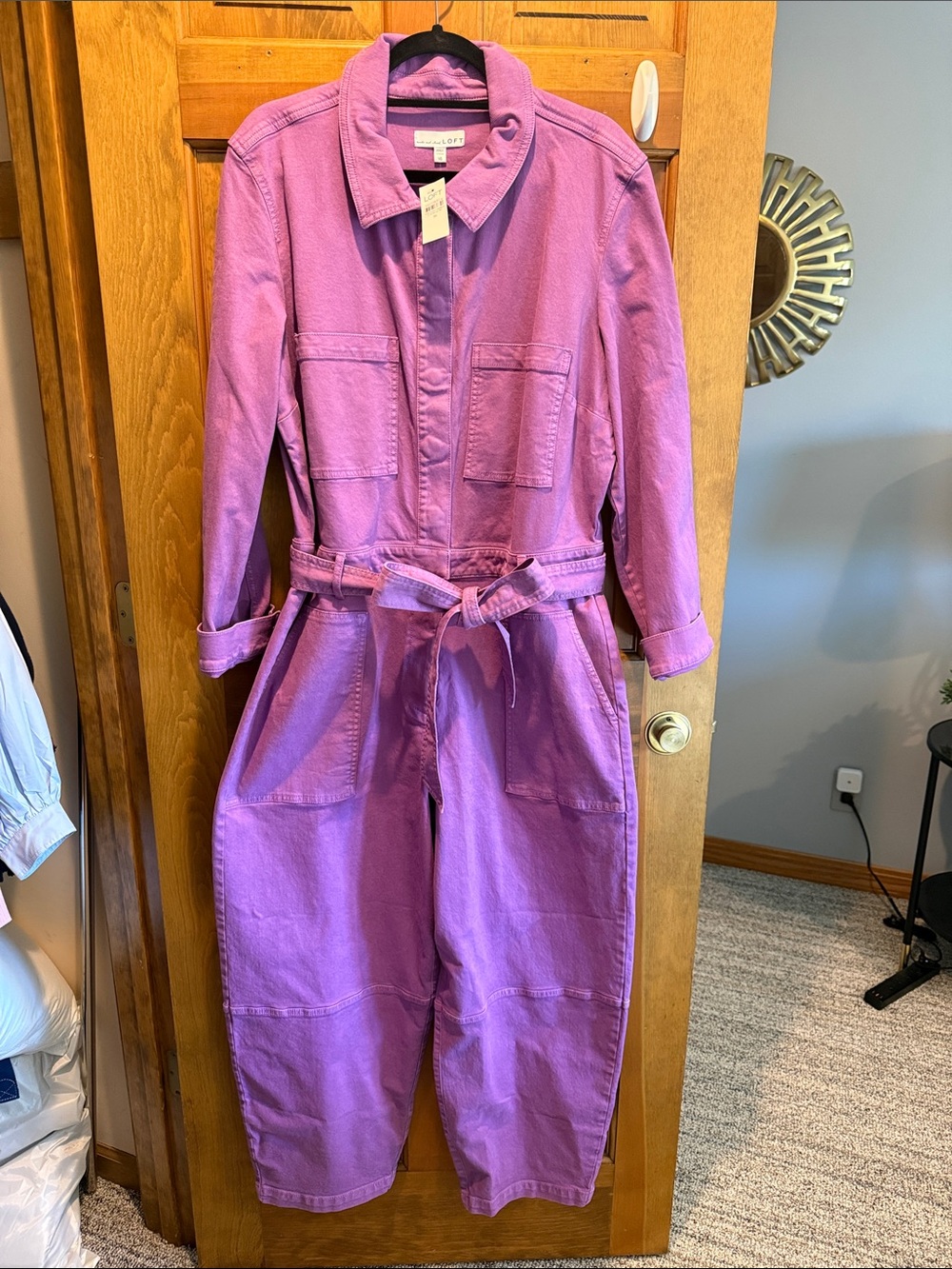 Loft Lavender Purple Utility Jumpsuit with Tie Waist